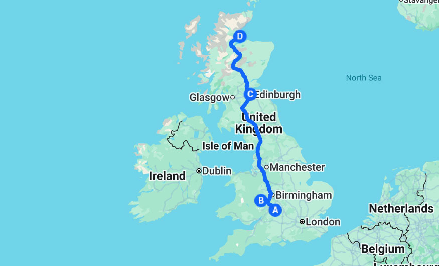 Route map between Stow Cottages